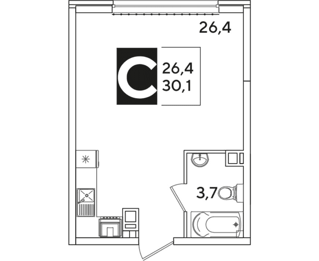 2-комнатная квартира, 65 м²
